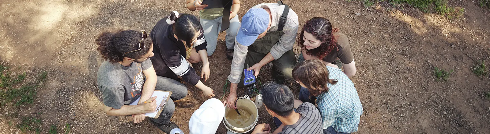 Group of bachelor of environmental science honours students performing field research.