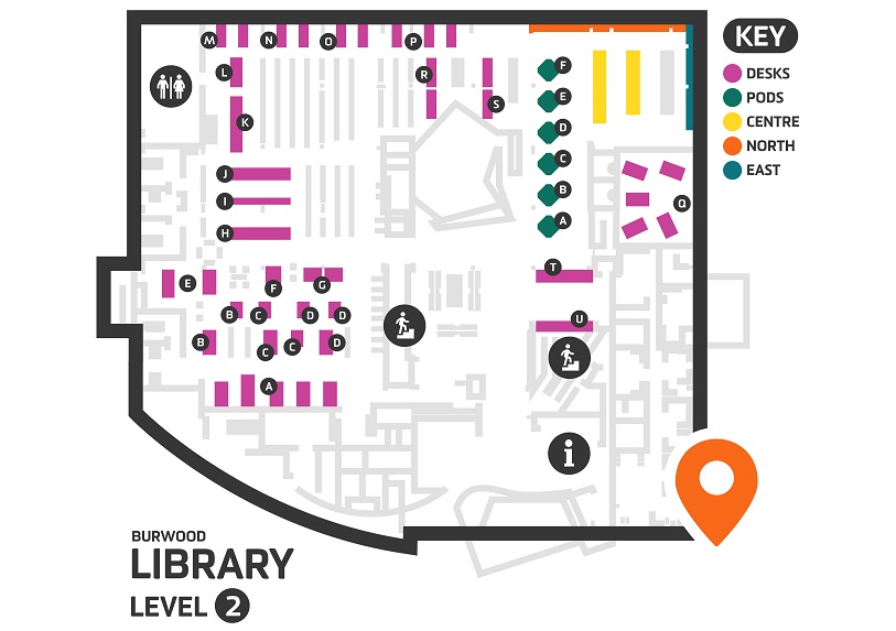 floor plan image of Melbourne Burwood campus library level 2