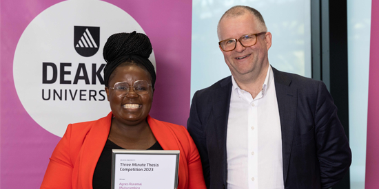PhD researcher Agnes Mukurumbira took out Deakin’s 3MT® final with her research into antimicrobial food packaging using native essential oils.