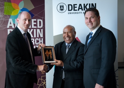 From left: Professor David Lowe, Dr Thomas Webster from the NRI and Richard Marles, MP.