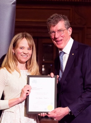 New Fellow: Professor Kylie Ball, with AAHMS President Professor Ian Frazer. 