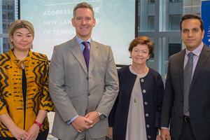 (L. to R.) Dr. Virginie Andre, Bill Elischer, Jane den Hollander and Prof Fethi Mansouri