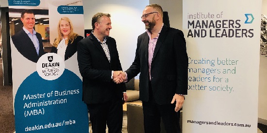 Deakin MBA Director A/Prof Colin Higgins and IML ANZ Head of Partnerships Simon Shenton.