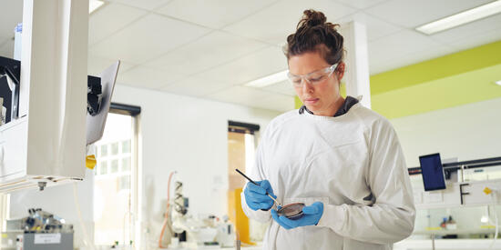 Student working in health lab
