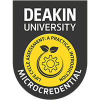 A yellow and grey logo with the words Deakin University life cycle assessment