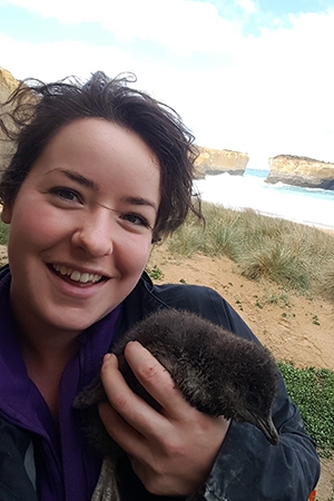 Deakin honours student Grace Sutton, with a little penguin.