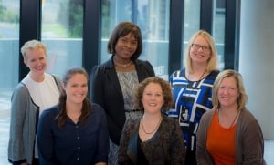 From left to right: Prof Tracey Bucknall, Dr Emily Tomlinson, Dr Helen Rawson, Prof Alison Hutchinson, Adjunct Prof Cheyne Chalmers and Assoc Prof Bernice Redley.