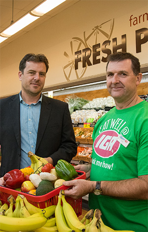 Dr Adrian Cameron (left) and Mr Owen Marston, manager of  Grovedale East SUPA IGA