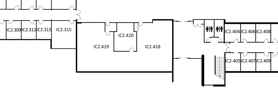 Map indicating the location of the rooms listed for Building IC, level 2
