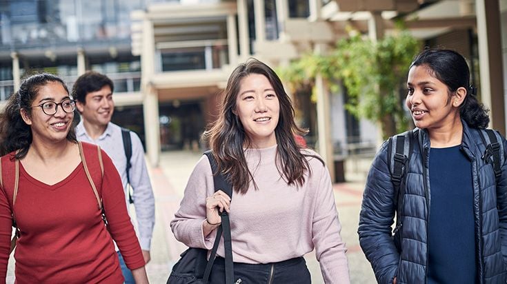 Group of international students walking on campus