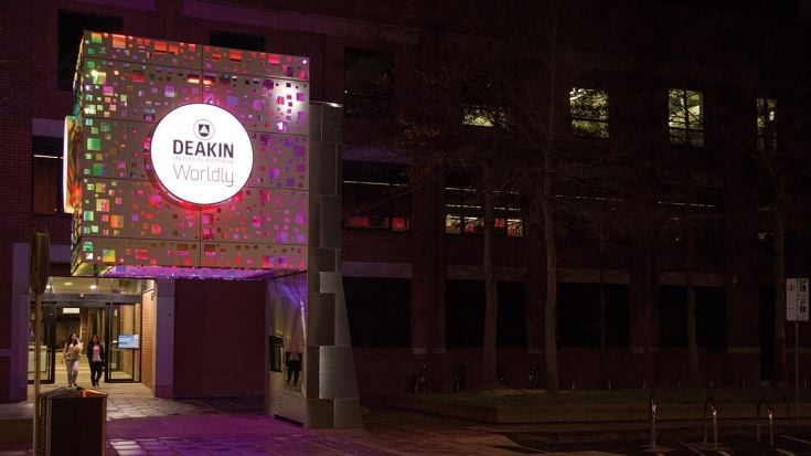 Deakin Cube at night