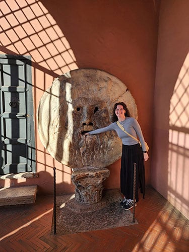 Erin with The Mouth of Truth statue in Rome