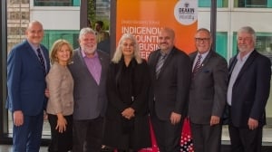 From left: Prof Mike Ewing, PVC, Business and Law (Deakin);  Dr Luisa Lombardi (Deakin); Prof Mark Rose, Executive Director, Indigenous Strategy and Education (La Trobe University); Prof Marcia Langton, Chair of Australian Indigenous Studies (University of