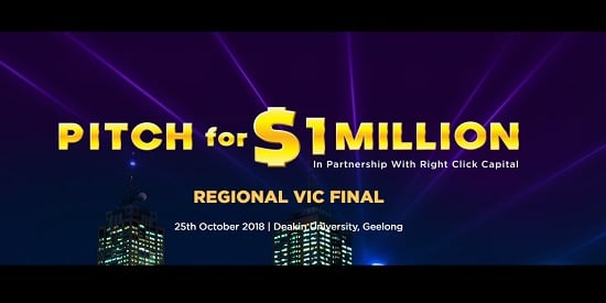 The regional Victorian final of the StartCon Pitch for $1 Million competition will be held 8am to 6pm Thursday 25 October at Deakin University Waterfront Campus.