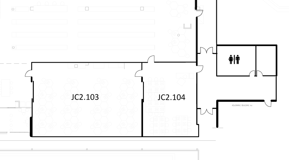 Map indicating the location of the rooms listed for Building JC, level 2