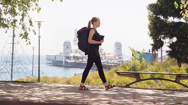 Student walking to Waterfront Campus