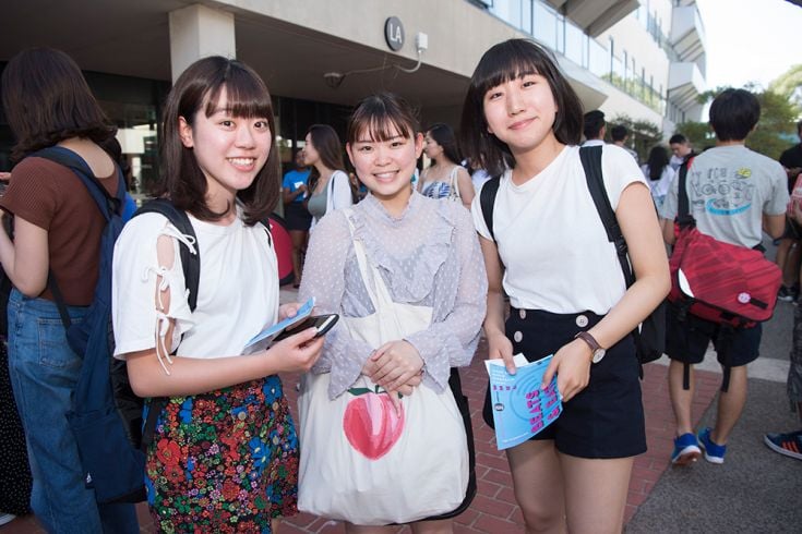 Three international students at Orientation