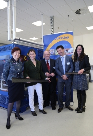 Deakin's Vice-Chancellor Prof Jane den Hollander; Minister for Regional Development, the Hon Jaala Pulford; Quickstep Chairman, Mr Tony Quick; Quickstep Managing Director, Mr David Marino; and Geelong MP Ms Christine Couzens.