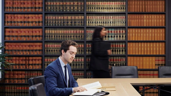 Student researches in Victorian Bar Association library/meeting room
