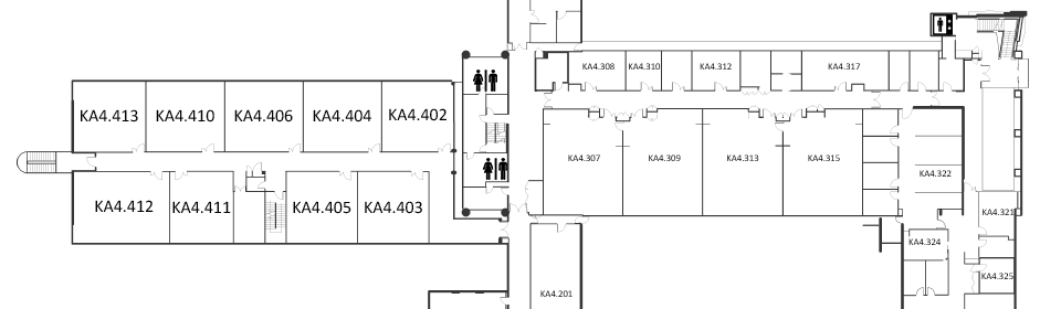 Map indicating the location of the rooms listed for Building KA, level 4