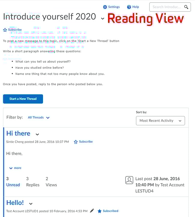 Reading view