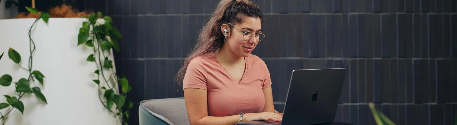 Deakin master of psychology (clinical) student studies on campus.