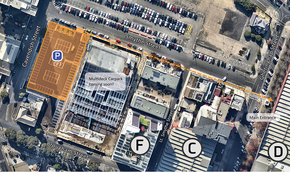 Aerial view of parking availability at Geelong Waterfront