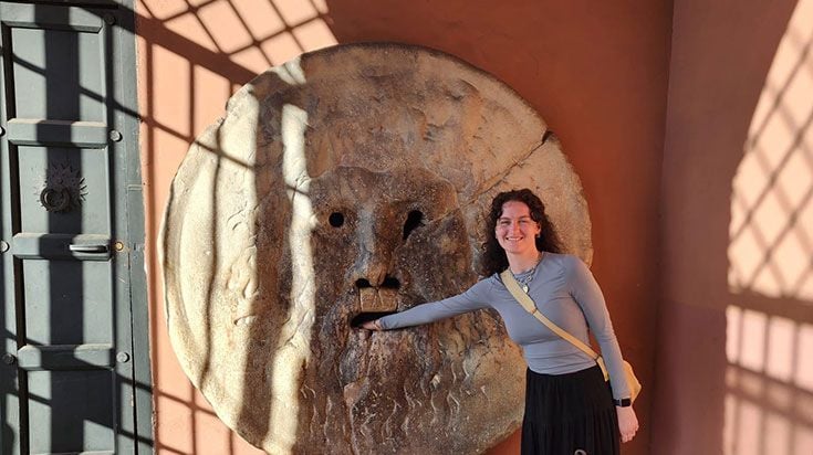 Erin with The Mouth of Truth statue in Rome