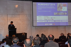 Professor Jeong Yoon stands at the podium to address delegates at Numisheet 2014.