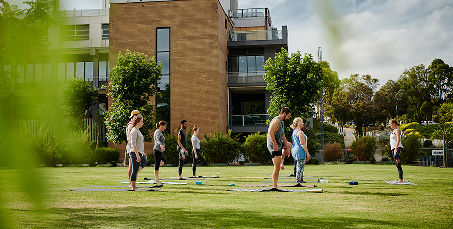 Lawn outside Deakin's Geelong Waurn Ponds Campus.