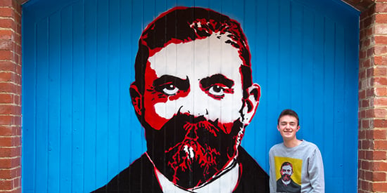 Alfred Deakin Mural by Deakin Student Jack Herd and mentor Glen Smith, at Waterfront campus