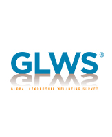 GLWS logo. Image depicts letters GLWS in blue text. Global Leadership Wellbeing Survey is written below in orange text.