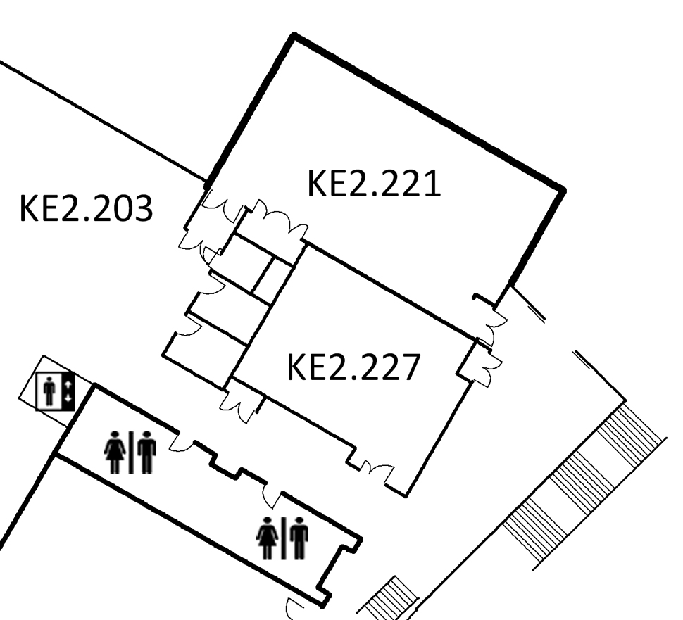 Map indicating the location of the rooms listed for Building KE, level 2