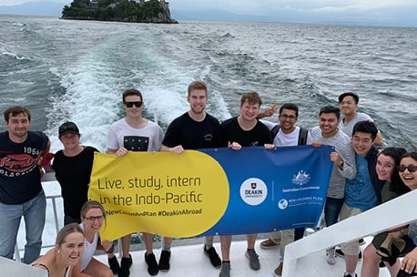 Students on boat on Indo-Pacific study tour