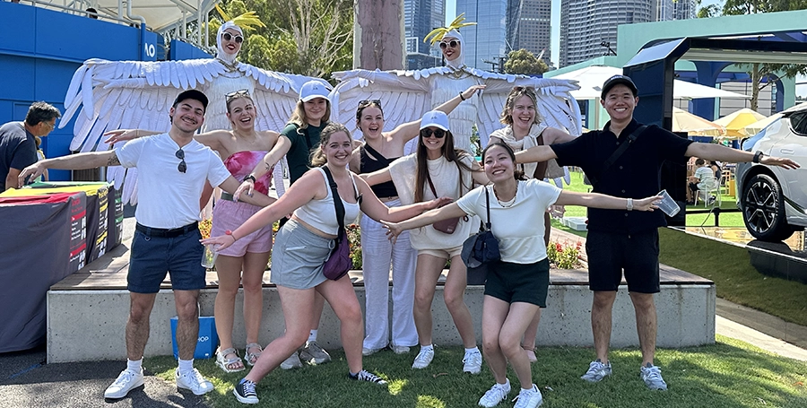 A group of students posing at the Australian Open.