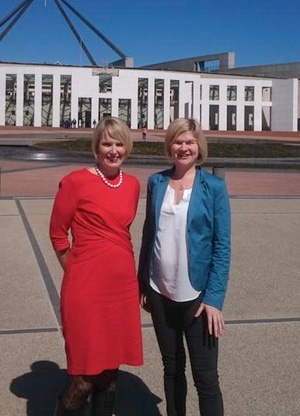 At the SAGE launch in Canberra - Deakin microbiologist Dr Melanie Thomson and Director of Equity and Diversity, Dr Nadine Zacharias.