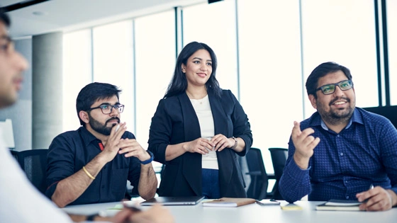 Students in a corporate meeting