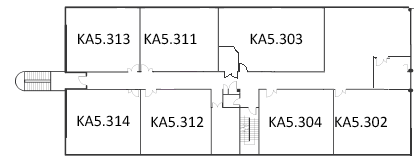 Map indicating the location of the rooms listed for Building KA, level 5