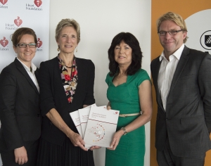 At the launch of the Compendium: Dr Melanie Nichols, Deputy Vice-Chancellor (Research) Professor Lee Astheimer, and Prof Steven Allender, with the Heart Foundation CEO, Ms Mary Barry (second right).