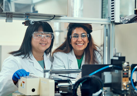 Two researchers in Deakin's Battery Hub.