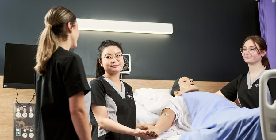Undergraduate Nursing and Midwifery students in Clinical Simulation Labs at the Burwood Campus.