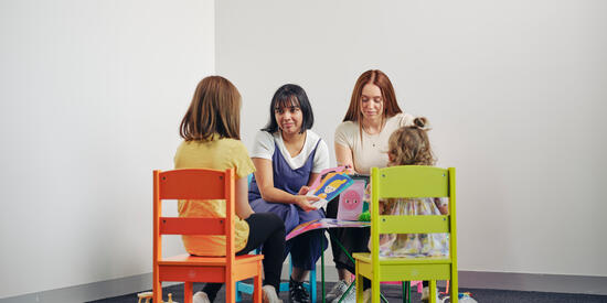 Child play therapy students work with children.