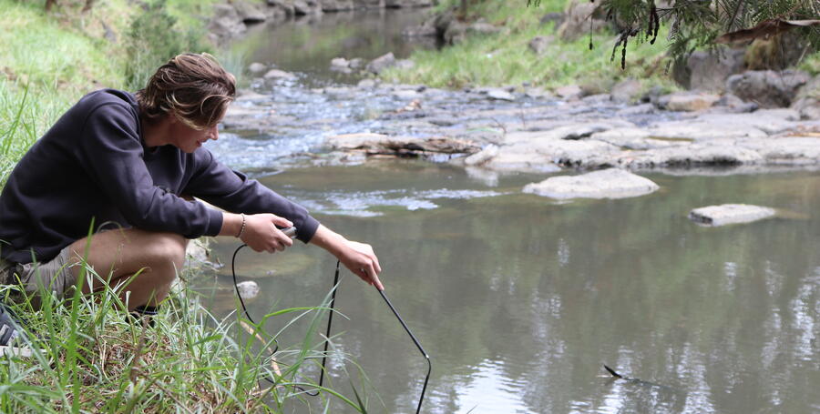 Deakin Environmental Management and Sustainability students participate in water quality testing practical at Gardiner's Creek, Burwood.