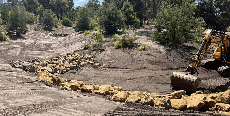 Bulldozer at water management work site