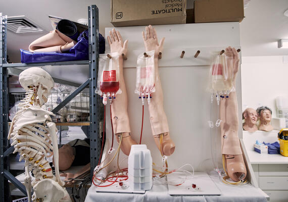 Medical training equipment hanging up in a clinic