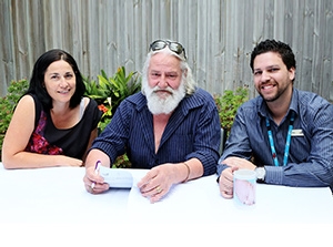 Michelle Wilson and Robert Pereira, clinicians from Barwon Health’s Hospital Admission Risk Program, with client Gary Munday (centre).
