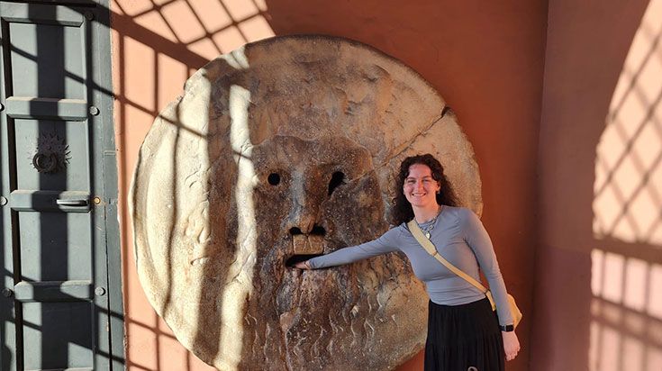 Erin with The Mouth of Truth statue in Rome