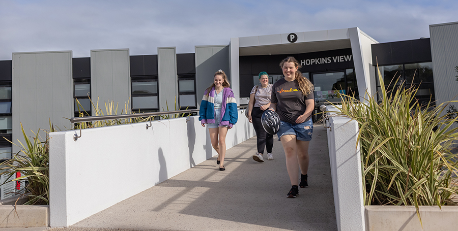 Students walking down a pathway