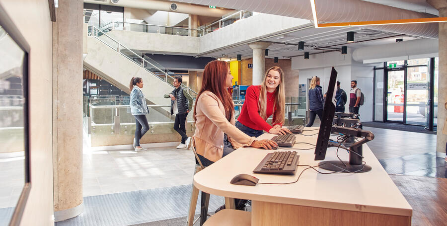 Deakin students inside the Geelong Waurn Ponds Campus.