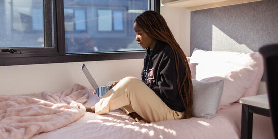 A Deakin student studying in residence